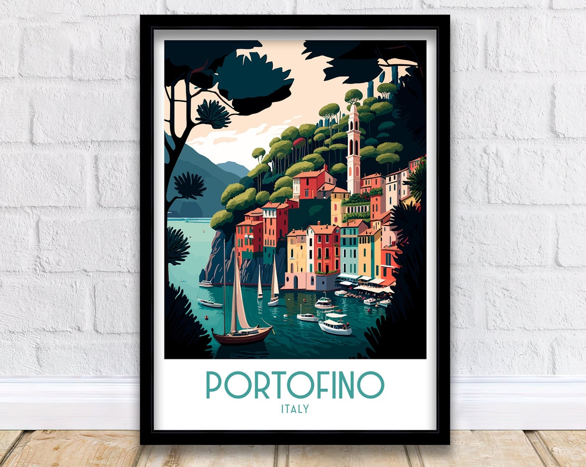 Portofino Travel Print Portofino Wall Decor Portofino Home Living Decor Portofino Italy Illustration Travel Poster Gift For Portofino