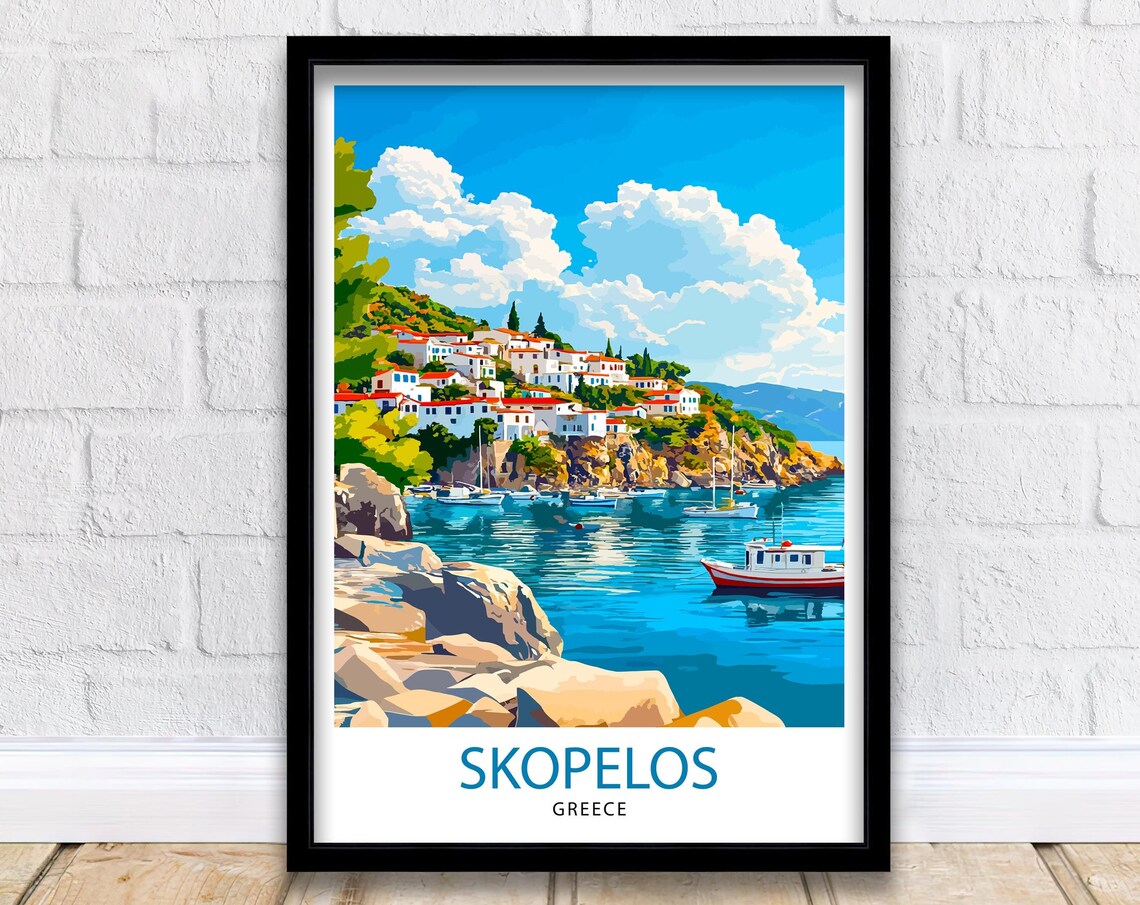 Skopelos Greece Island Harbor Village Aegean Sea View Poster