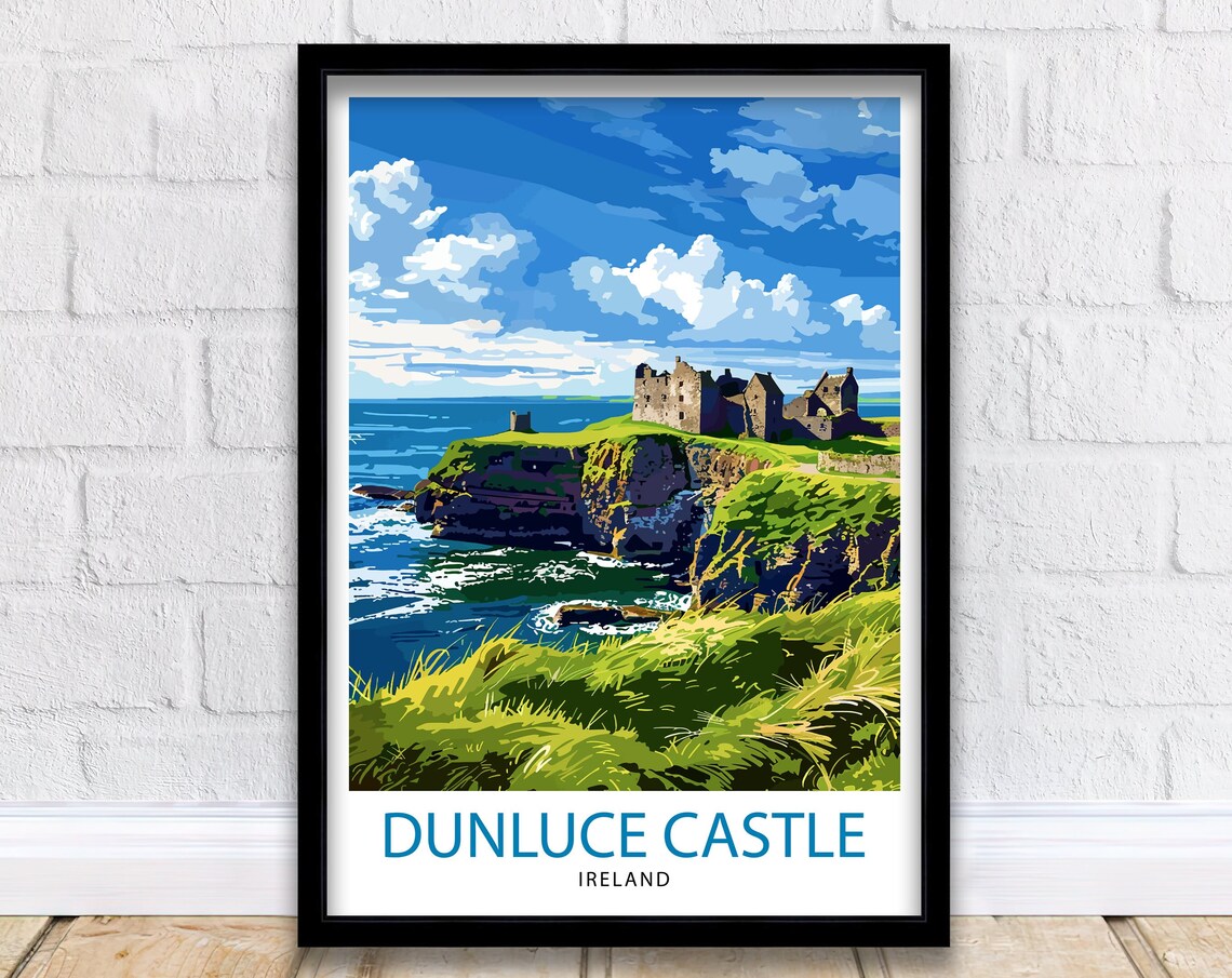 Dunluce Castle Ireland Cliffside Ruins Coast Vintage Travel Poster