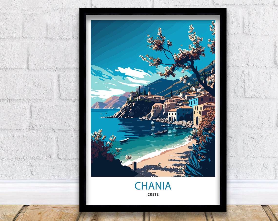 Chania Crete Coastal Village Beach Blossom Hillside Seaside Poster