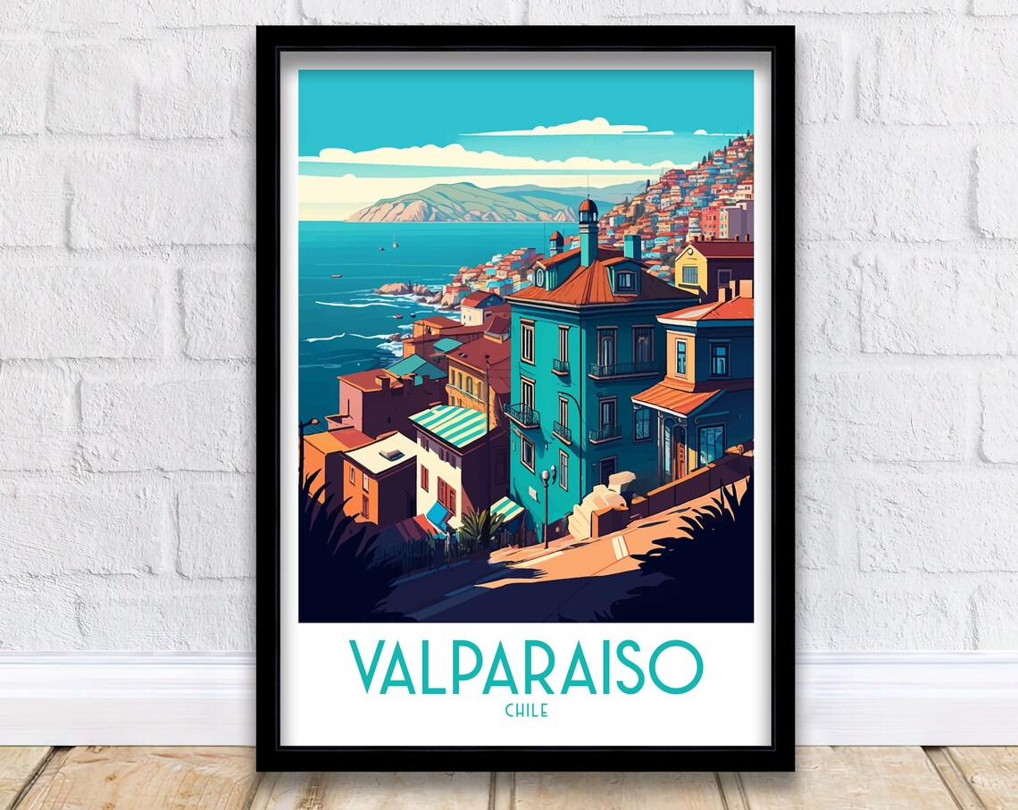 Valparaiso Chile Travel Poster, Latin America Art