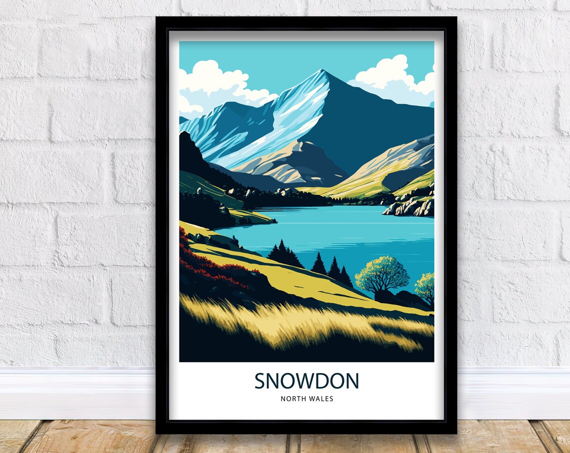 Snowdon North Wales Mountain Peak Lake Scenic View Travel Poster