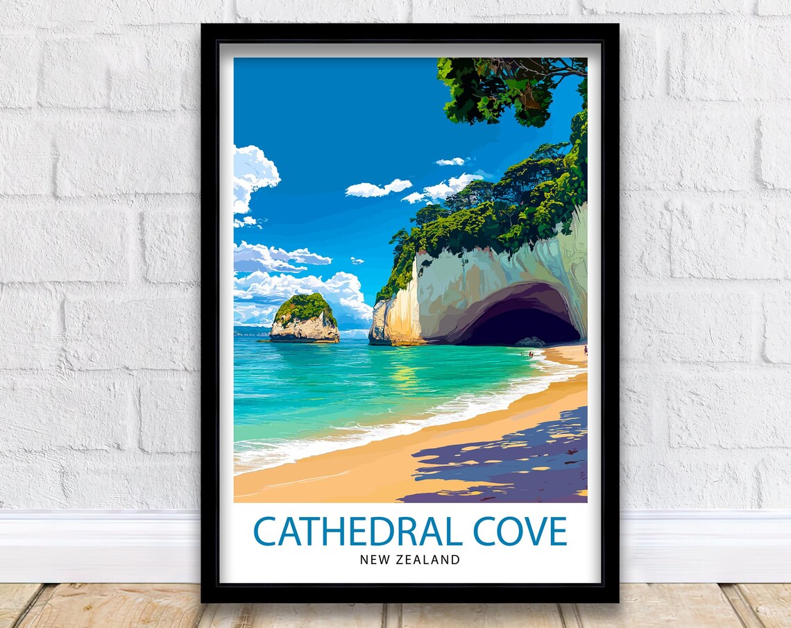 Cathedral Cove New Zealand Coastal Sea Arch Beach Travel Wall Art