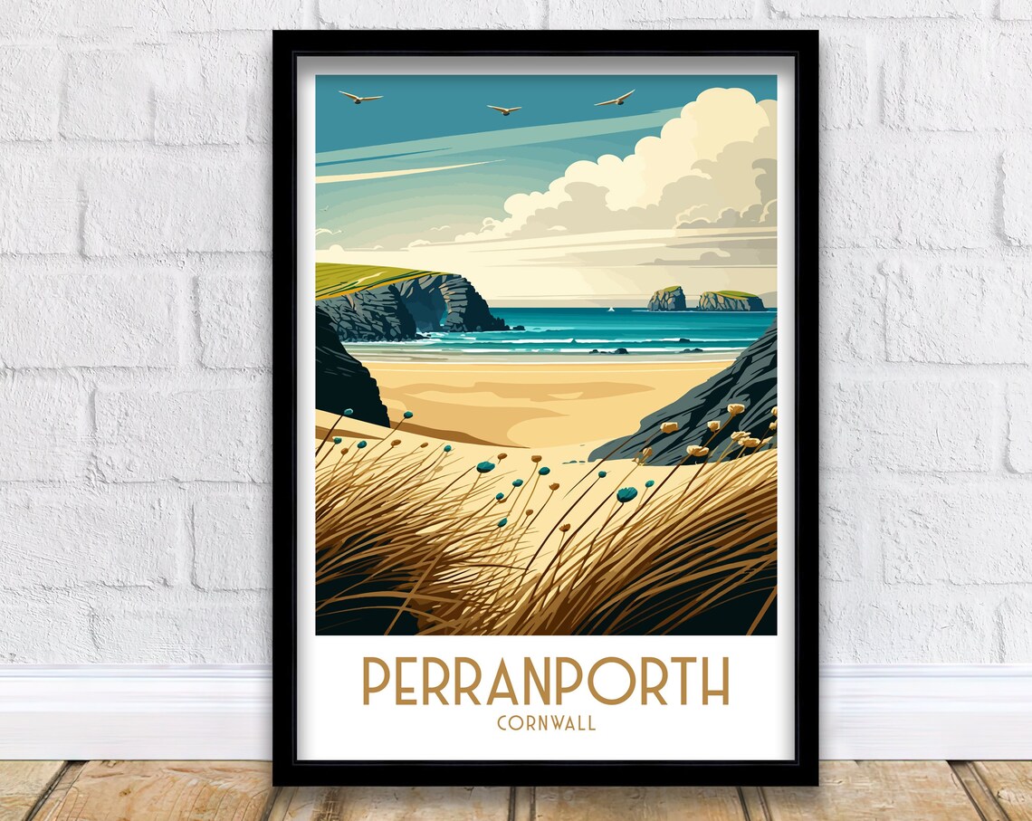 Perranporth Travel Poster, Cornwall Beach Print