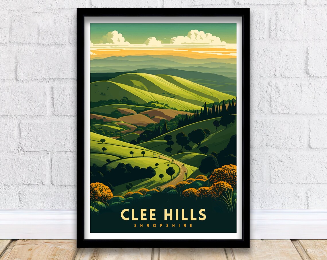 Clee Hills Travel Poster, Shropshire UK Landscape