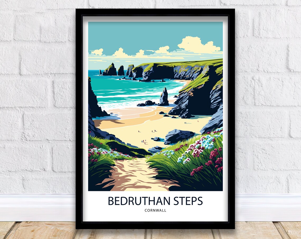 Bedruthan Steps Cornwall Travel Poster Print