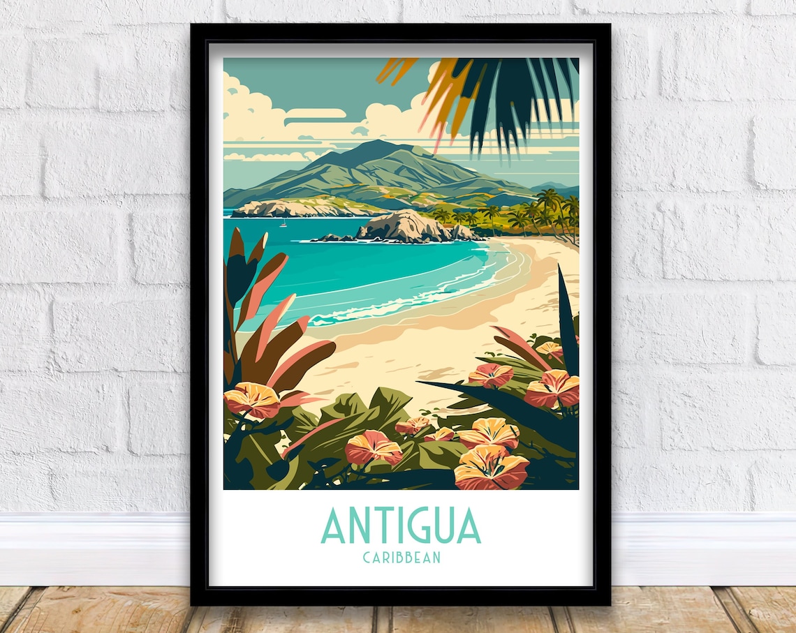 Antigua Travel Poster, Caribbean Art Print