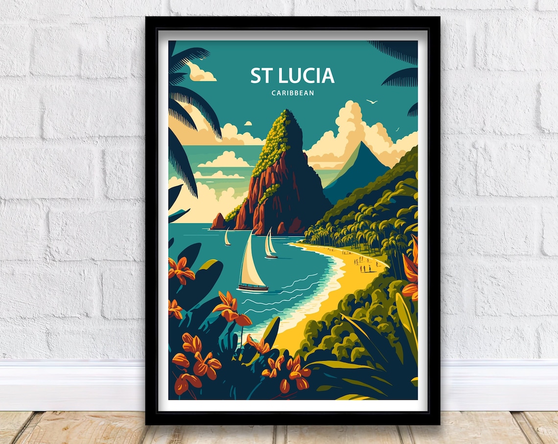 St Lucia Caribbean Travel Poster, Saint Lucia Art