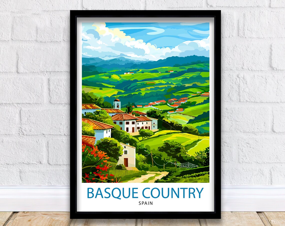 Basque Country Spain Scenic Rolling Green Hills Travel Poster
