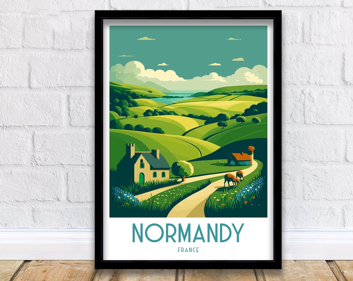 Normandy France Green Countryside Farm Rolling Hills View Poster