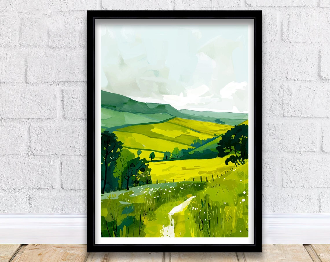 Northumberland England Rolling Green Fields Misty Hills Poster