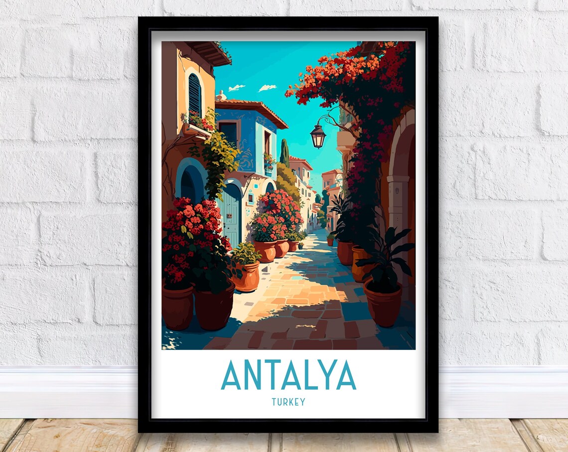 Antalya Turkey Old Town Bougainvillea Flower Street Alley Poster