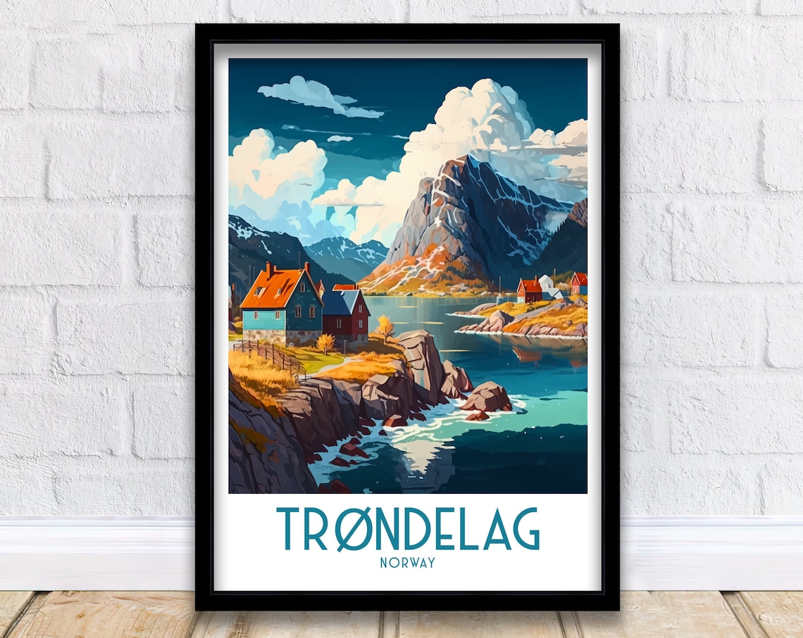Trondelag Norway Travel Poster, Trondheim Cityscape