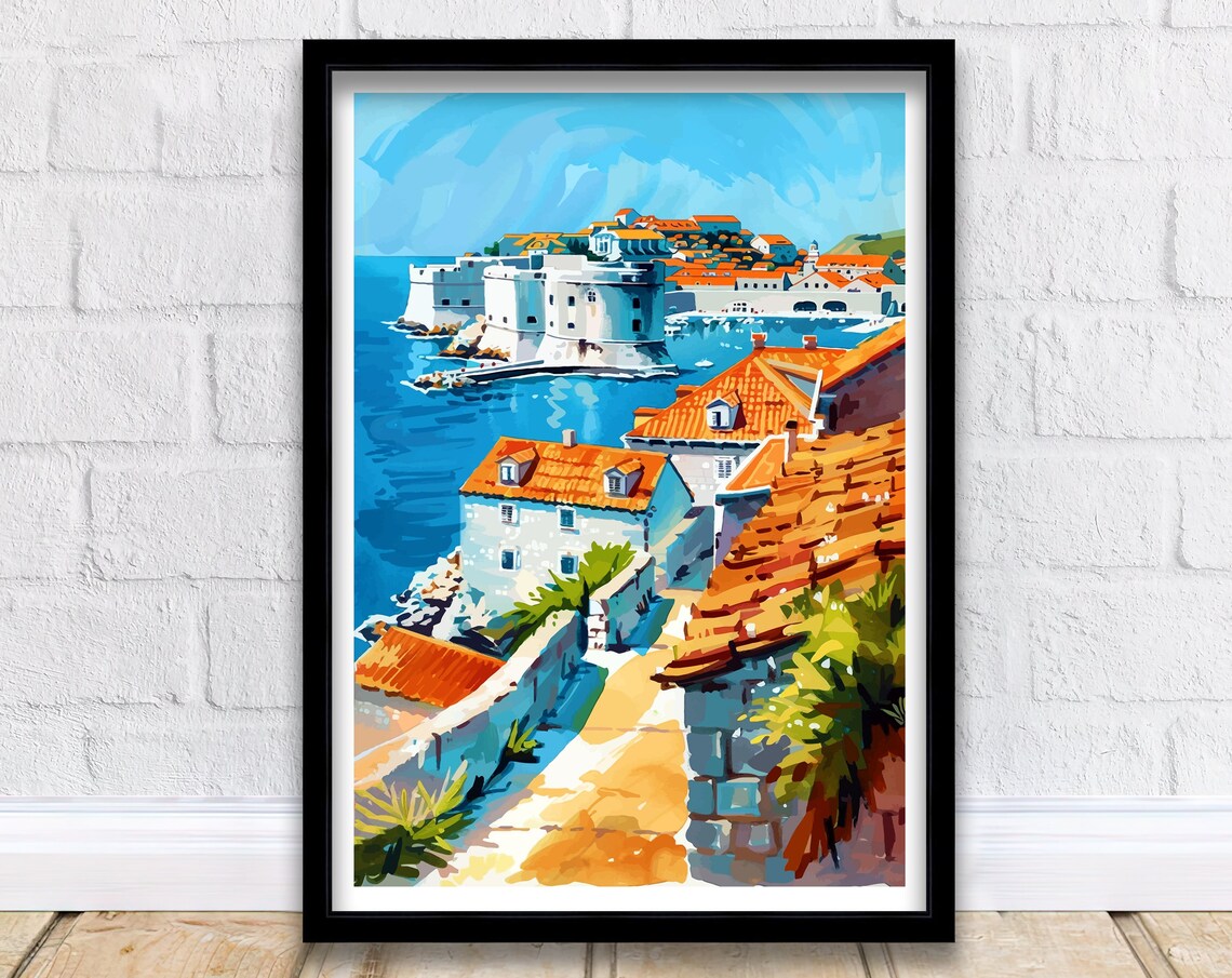 Dubrovnik Croatia Old Town City Walls Seafront Travel Poster