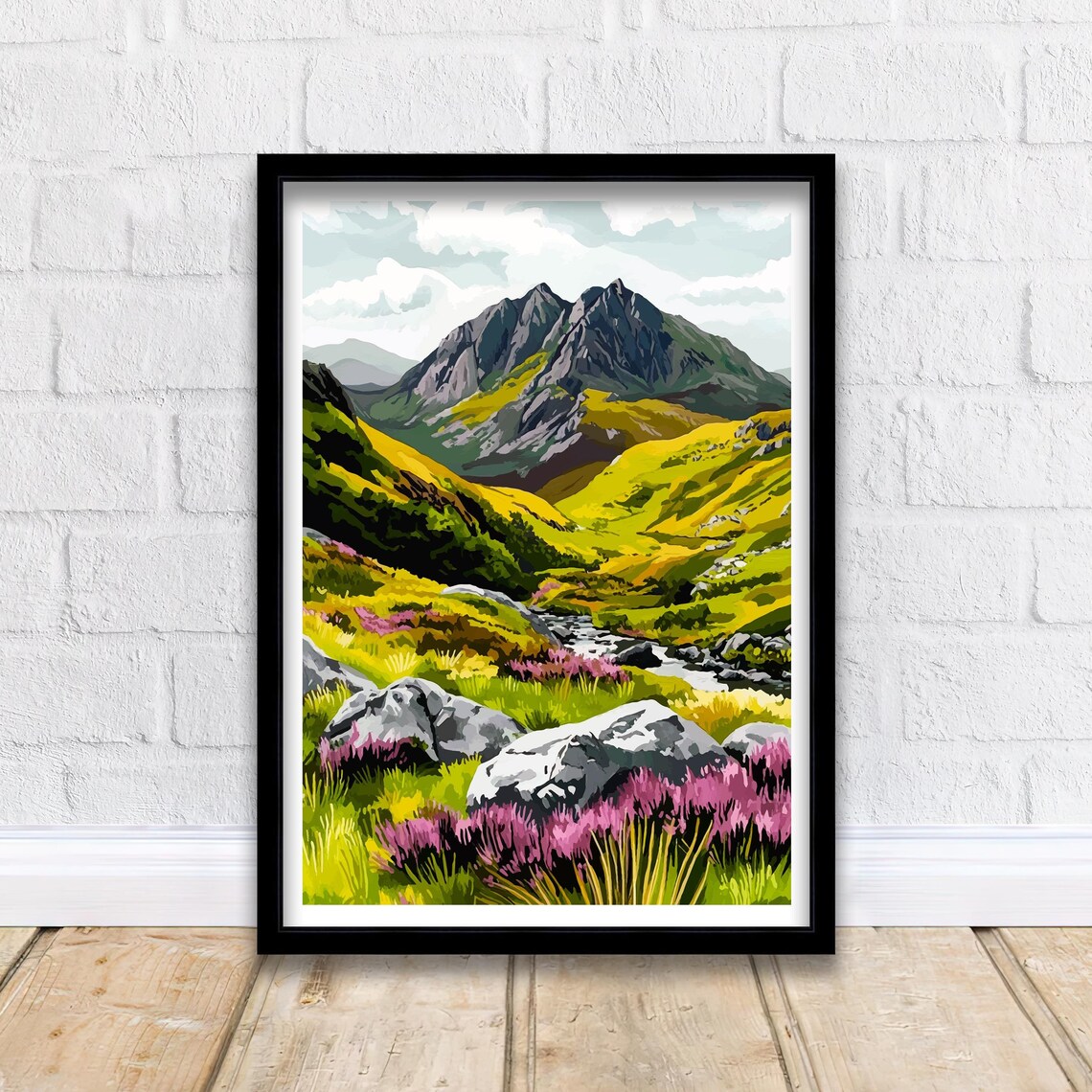 Snowdonia Wales Rugged Mountain Peak Heather Moorland Art Poster