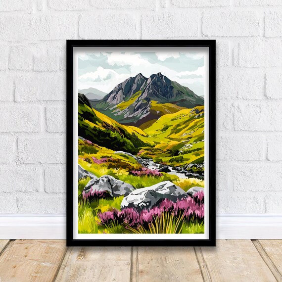 Snowdonia Wales Rugged Mountain Peak Heather Moorland Art Poster