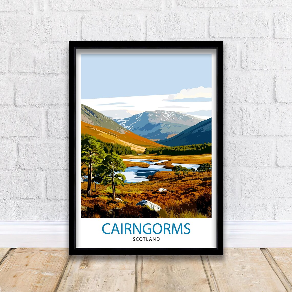 Cairngorms Scotland Golden Moorland Mountain Valley Travel Poster - Image 3