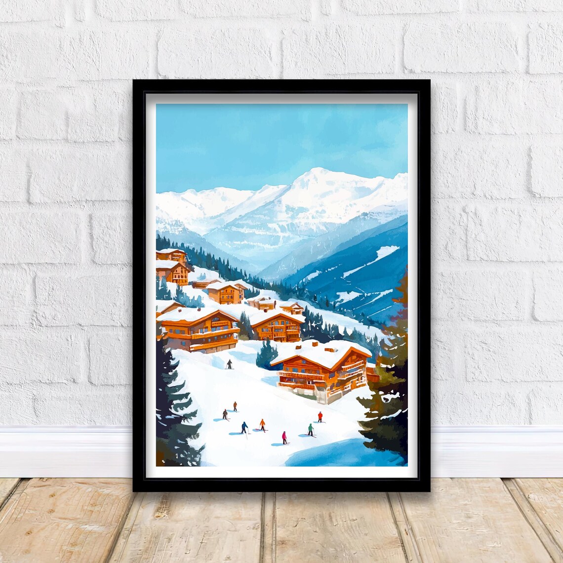 Sauze Doulx Italy Snowy Ski Village Chalets Winter Art Poster