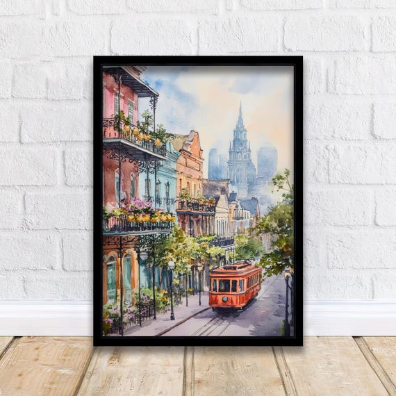 New Orleans Watercolor Art Print, French Quarter Decor