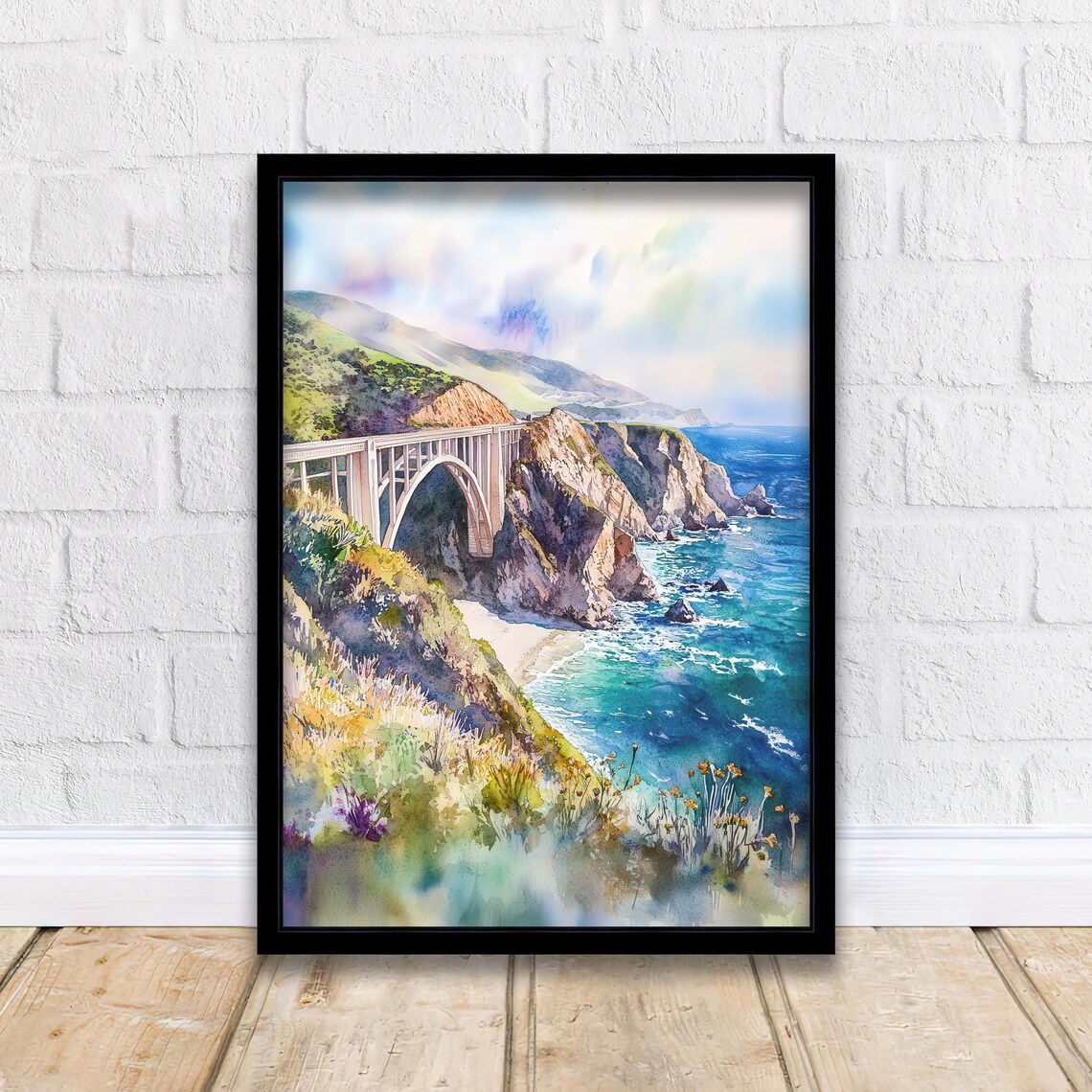 Big Sur Bixby Creek Bridge Watercolor California Coast Travel Poster