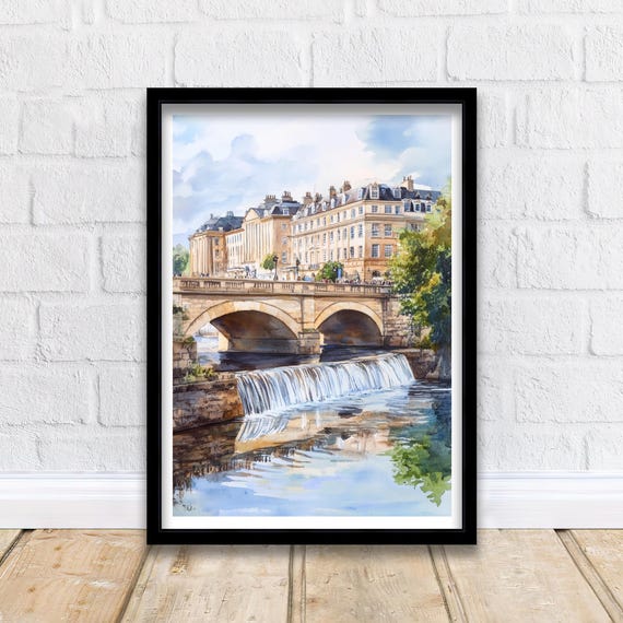 Bath England Watercolor Travel Poster, British City