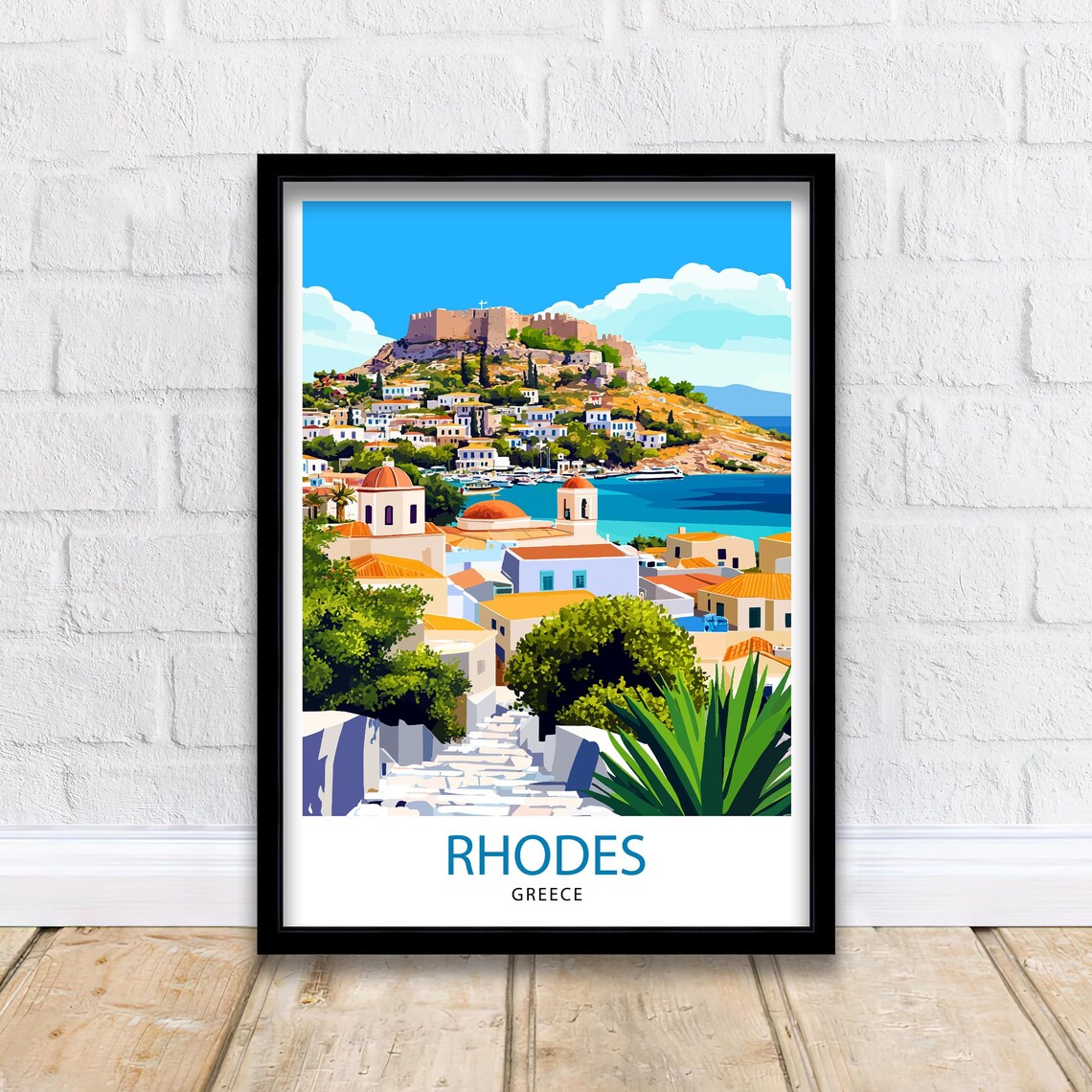 Rhodes Greece Travel Poster, Mediterranean Wall Decor