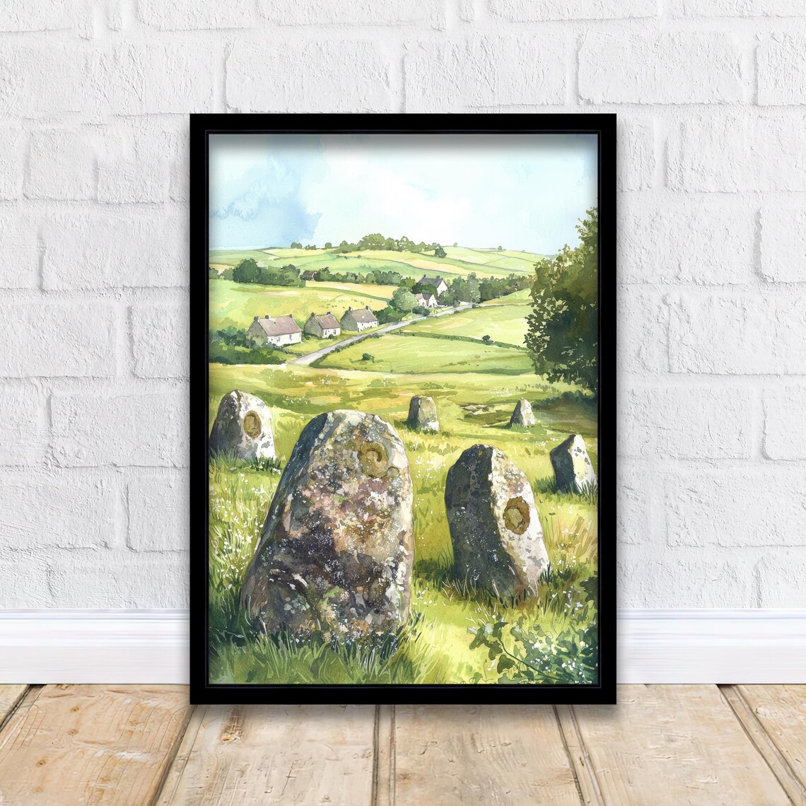 Avebury Stone Circle Watercolor Ancient Stones Wiltshire Poster