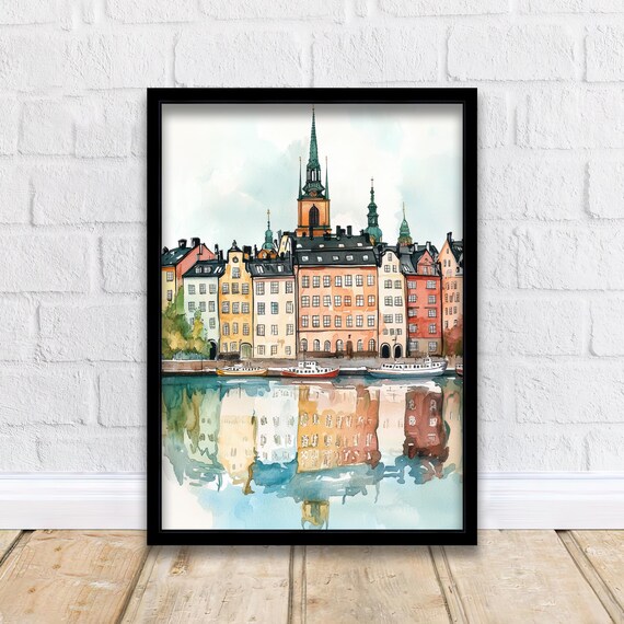 Stockholm Sweden Gamla Stan Watercolor Old Town Cityscape Poster
