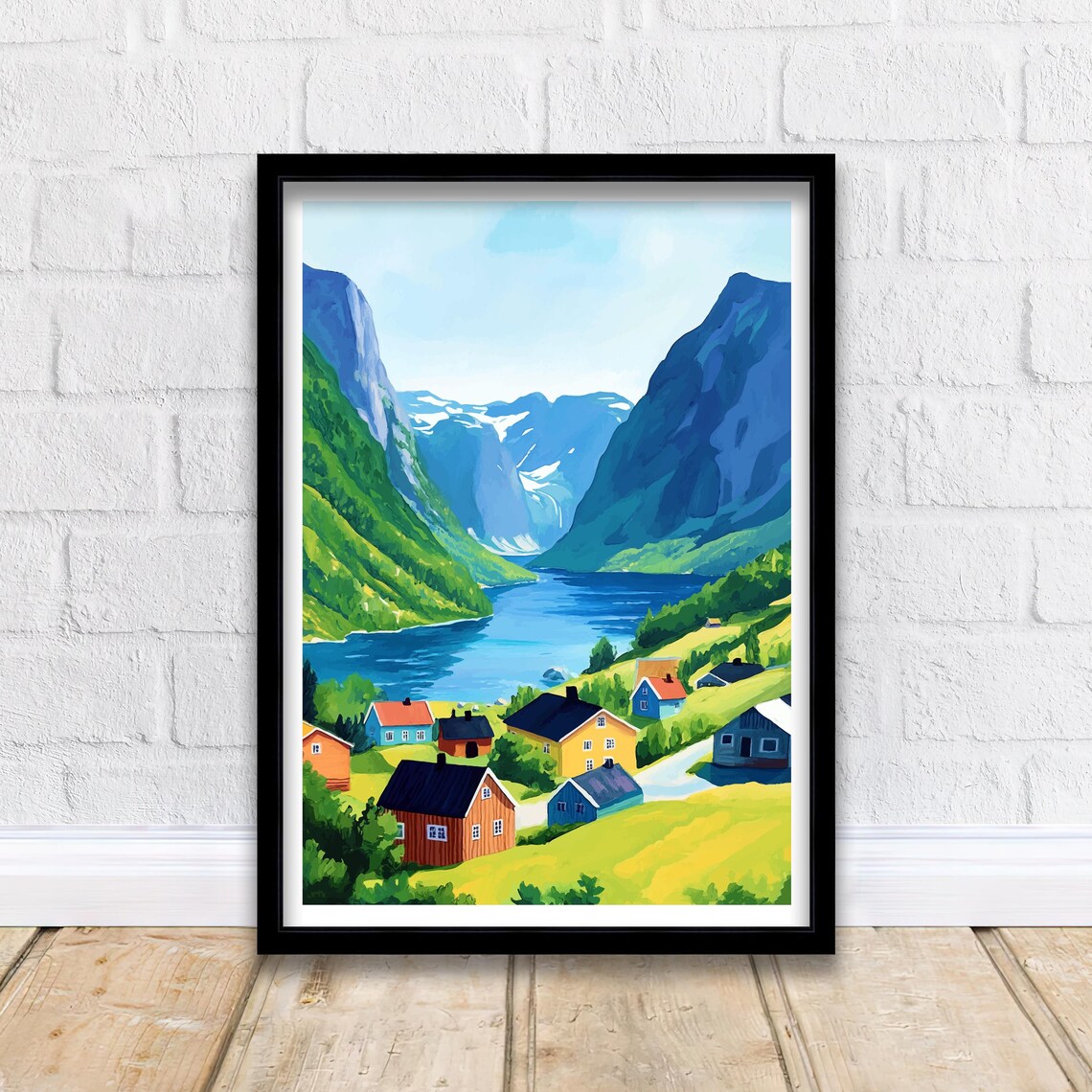 Olden Norway Travel Poster, Norwegian Fjord Landscape