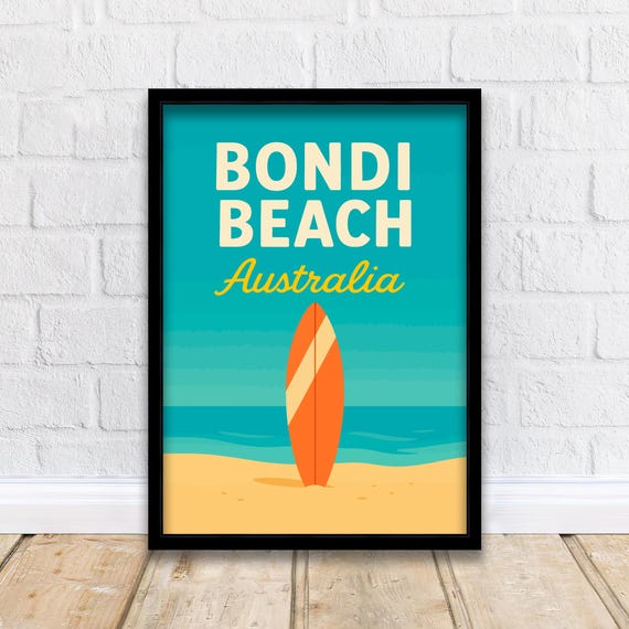 Bondi Beach Vintage Poster Australia Art Print Scenic Coastal Decor Gift For Lovers Wanderlust