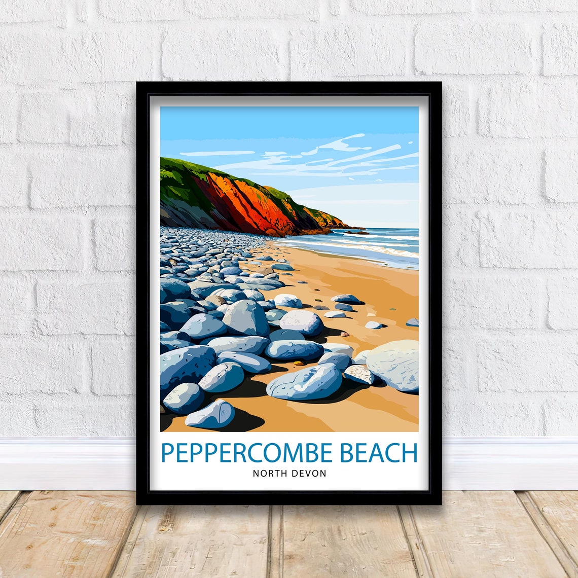 Peppercombe Beach North Devon Pebble Shore Red Cliffs Art Poster