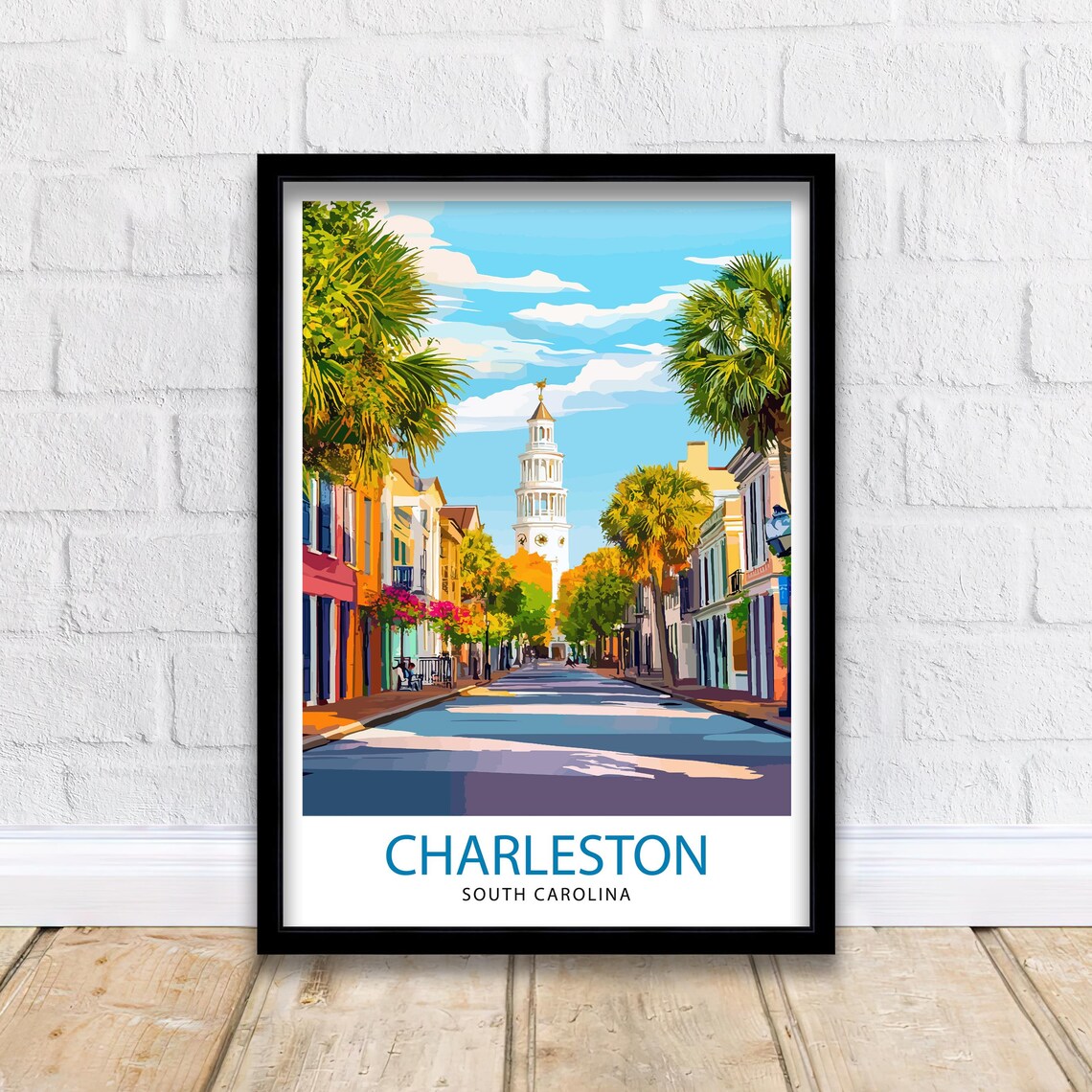 Charleston South Carolina Travel Poster, Skyline View