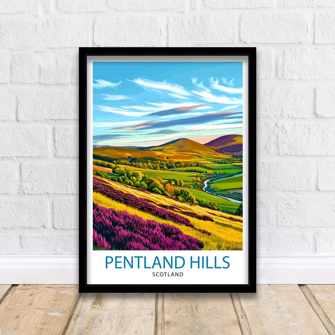 Pentland Hills Scotland Travel Poster, Highland Landscape