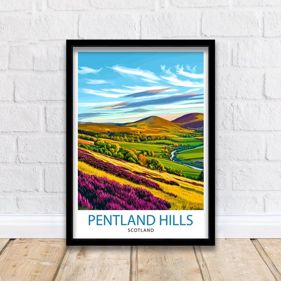 Pentland Hills Scotland Travel Poster, Highland Landscape