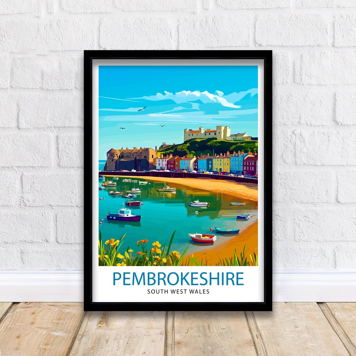Pembrokeshire Wales Travel Poster, Welsh Wall Decor