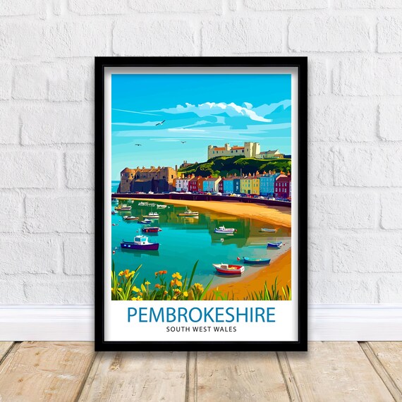Pembrokeshire Wales Travel Poster, Welsh Wall Decor