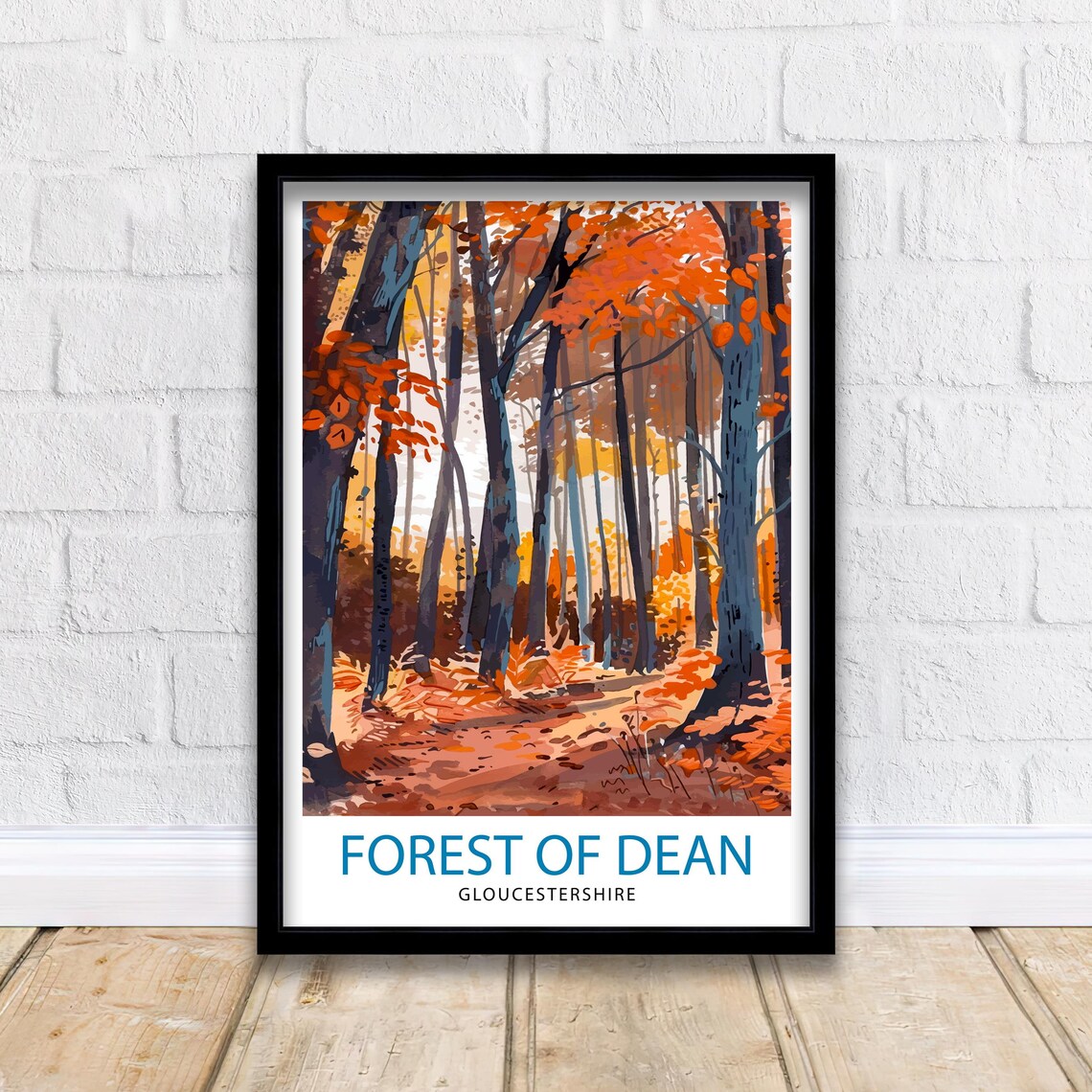 Forest of Dean Gloucestershire Autumn Trees Golden Path Travel Poster