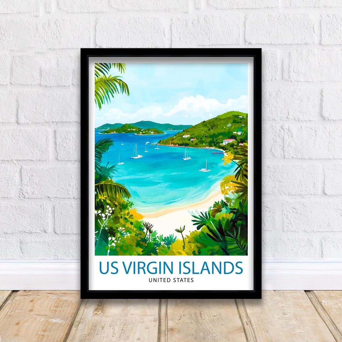 Us Virgin Islands Travel Poster, Caribbean Landscape