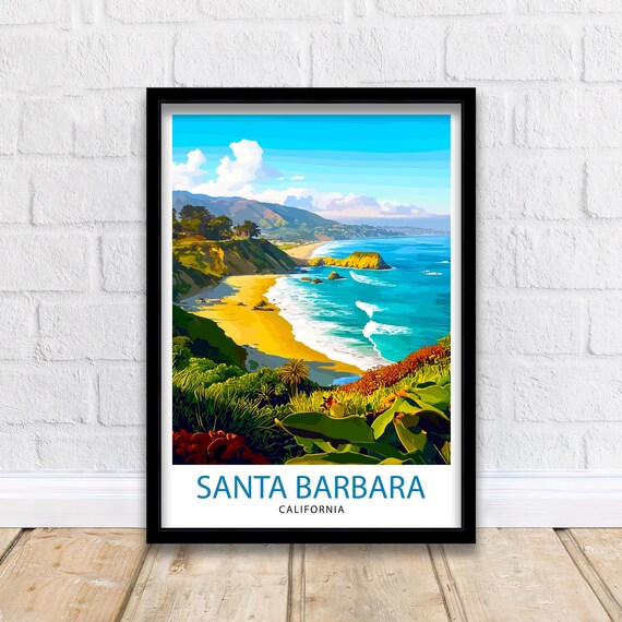 Santa Barbara California Golden Coast Hills Ocean Travel Poster