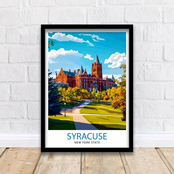 Syracuse New York State Red Brick University Hall Travel Poster