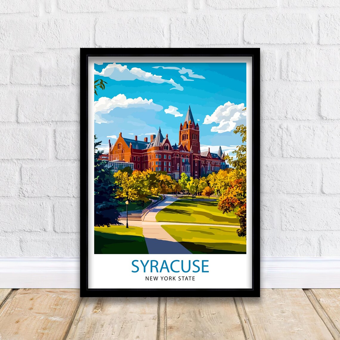 Syracuse New York State Red Brick University Hall Travel Poster