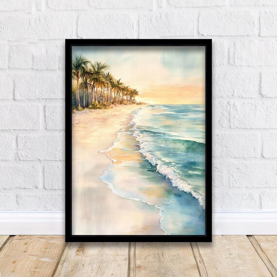 Marco Island Florida Tropical Sunset Beach Palms Watercolor Poster