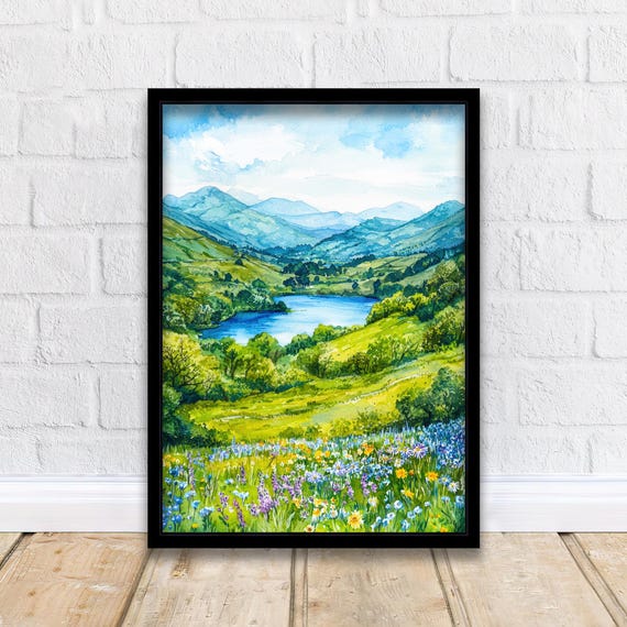 Loughrigg Lake District Travel Poster Print English Countryside Wall Art Scenic Landscape Decor Gift