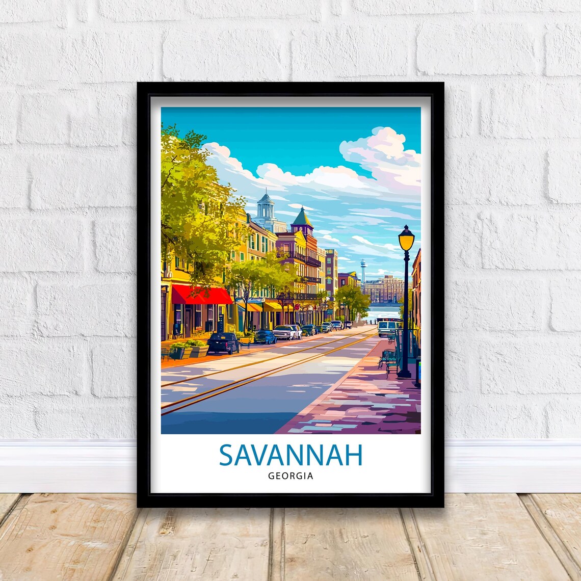 Savannah Georgia Historic Street Scene Colorful Travel Art Poster