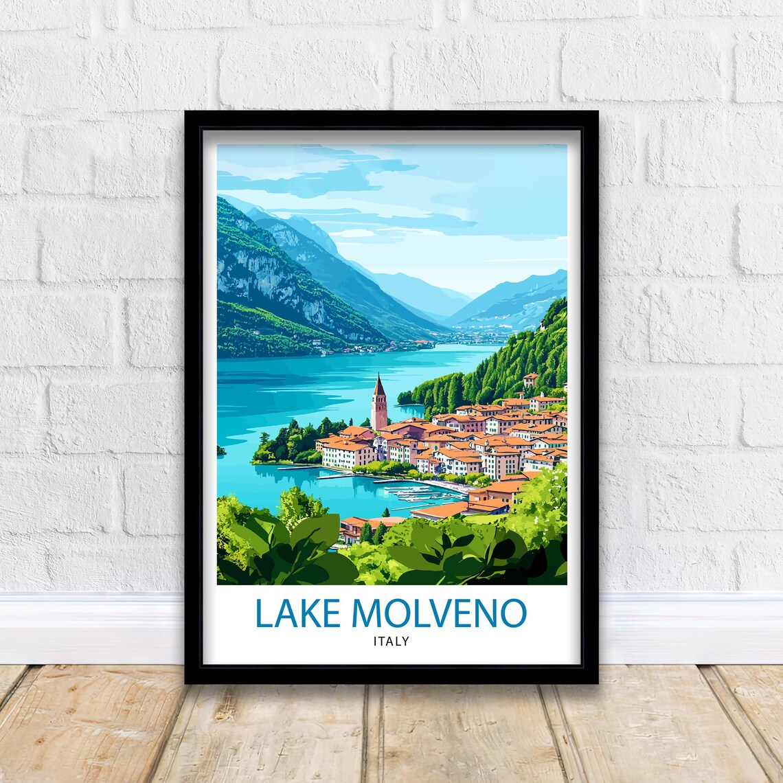 Lake Molveno Italy Lakeside Town Alpine Mountain View Poster