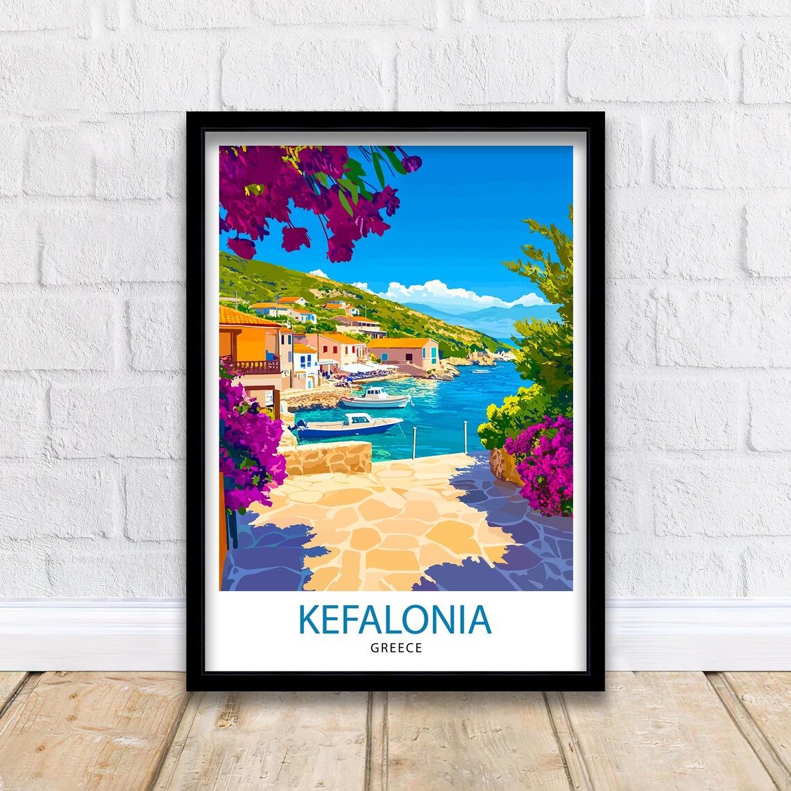 Kefalonia Greece Travel Poster, Greek Island Landscape