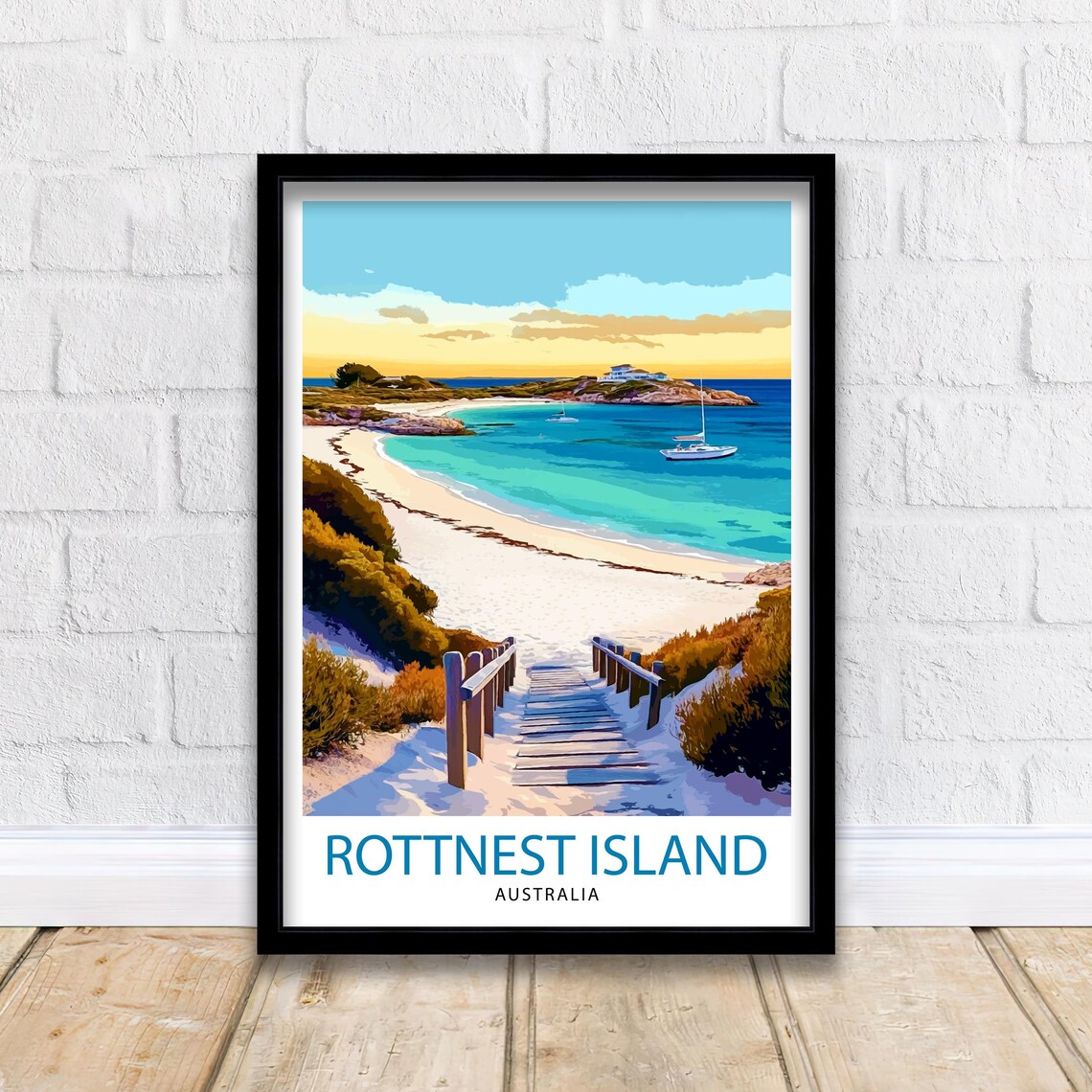 Rottnest Island Australia Beach Stairs Turquoise Bay Scene Poster