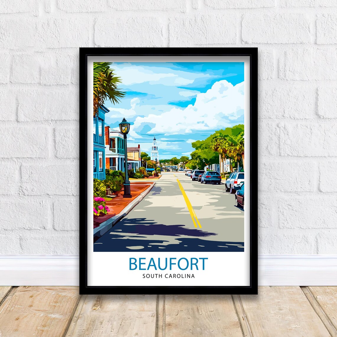 Beaufort South Carolina Palm Street Historic Church Travel Poster