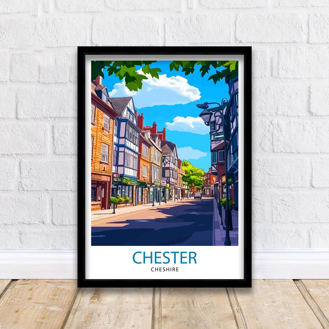 Chester Cheshire England Tudor Street Historic Town Travel Poster
