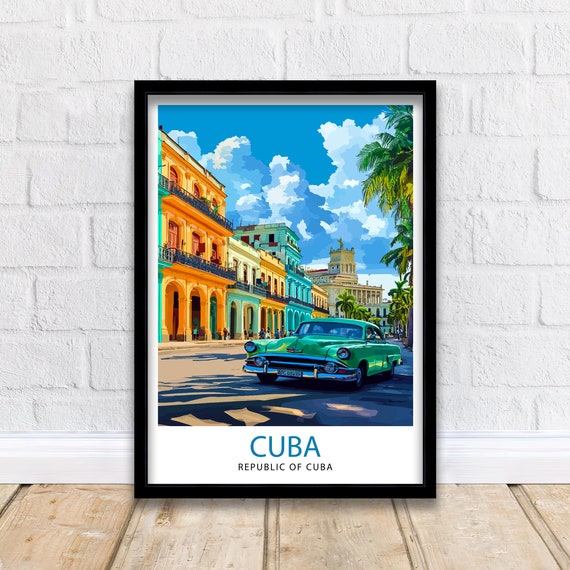 Cuba Havana Street Classic Car Colorful Old Town Travel Poster